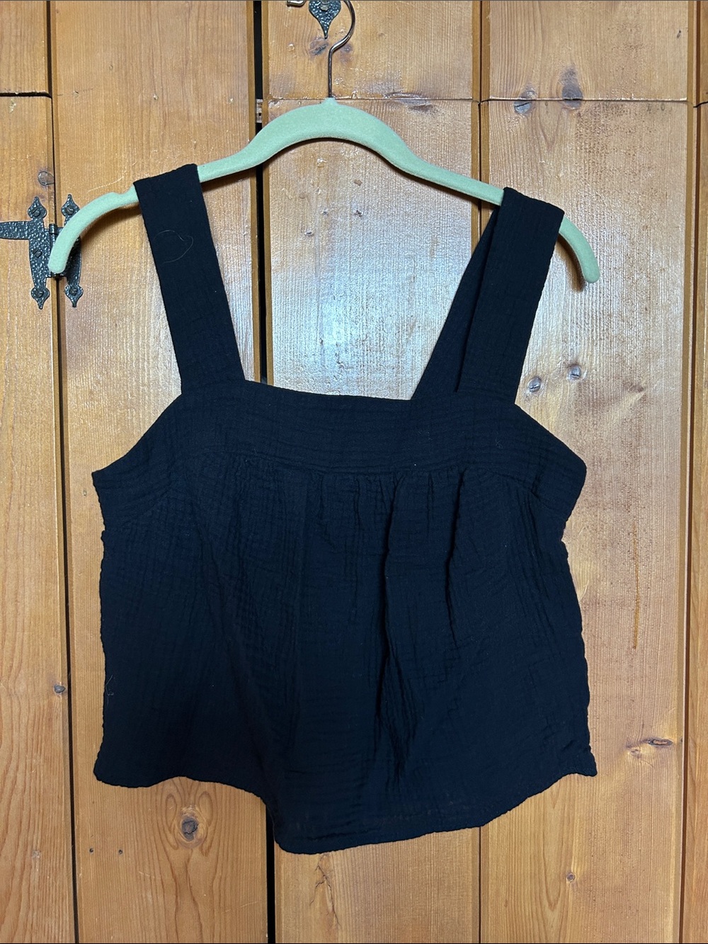 DREW Black Square-Neck Wide-Strap Cropped Tank Top